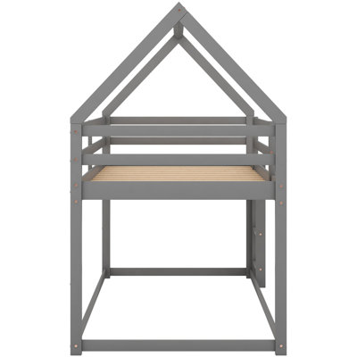Twin Over Low Bunk Bed Gray - Stable House Construction With Bunk, Imaginative For Play