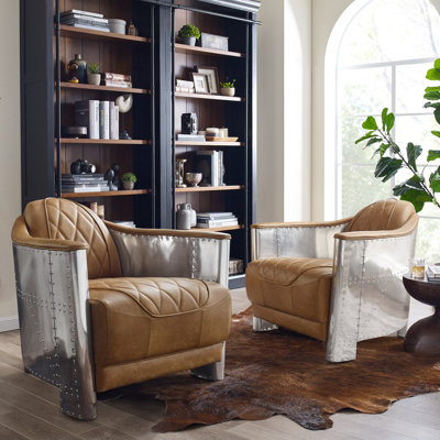 Alvenia 31.1"W Tufted Genuine Leather Accent Armchair(Set Of 2)