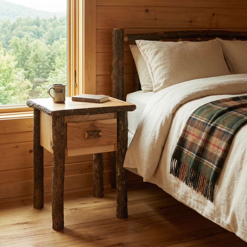 Table de chevet Fireside Lodge Hickory Log, Aulne rustique