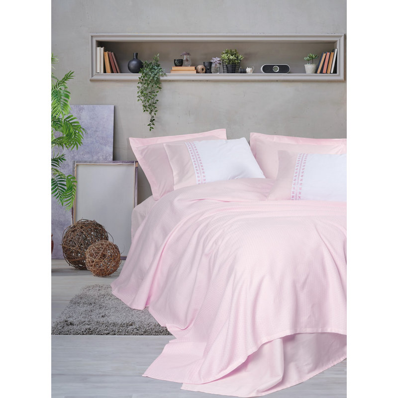 Ensemble 100% coton double piqué, couleur poudre | Comprend 2 taies d'oreiller (19,7 x 27,6), 2 taies d'oreiller Oxford (19,7 x 27,6), un drap plat (94,5 x 102,4) et Pique (86,6 x 90,6) | 208 fils, conception élégante et lavable à la machine