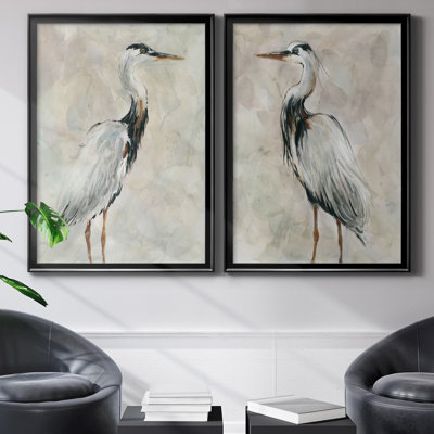 Crane At Dusk I - Pair Of Cranes Wall Art, Matted and Framed Under Acrylic Glass, Large Living Room Wall Art