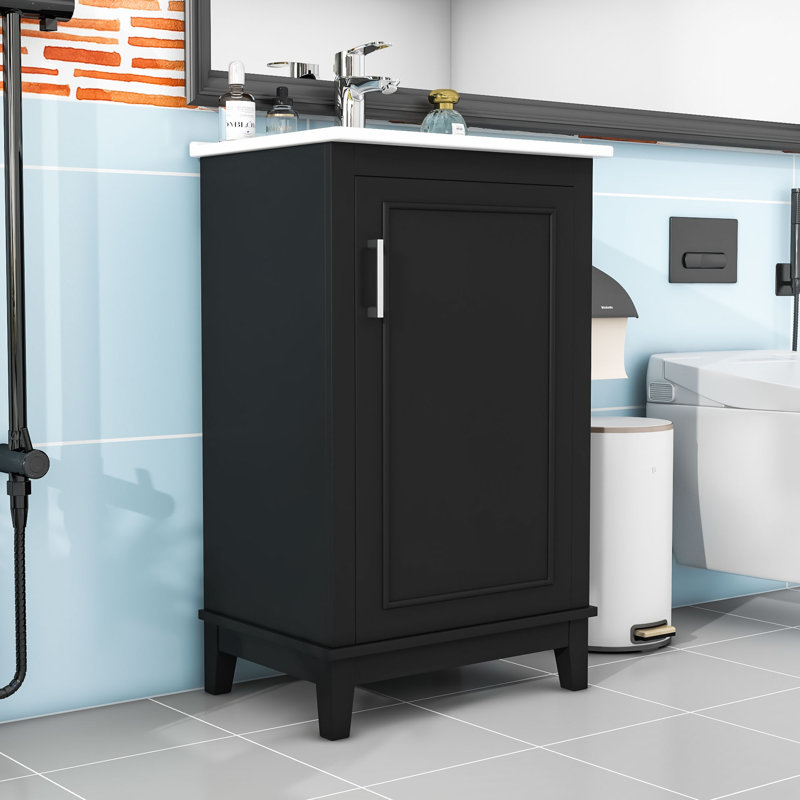 Meuble-lavabo de salle de bain avec lavabo en céramique, Argent argent, Noir, noir, noir, noir