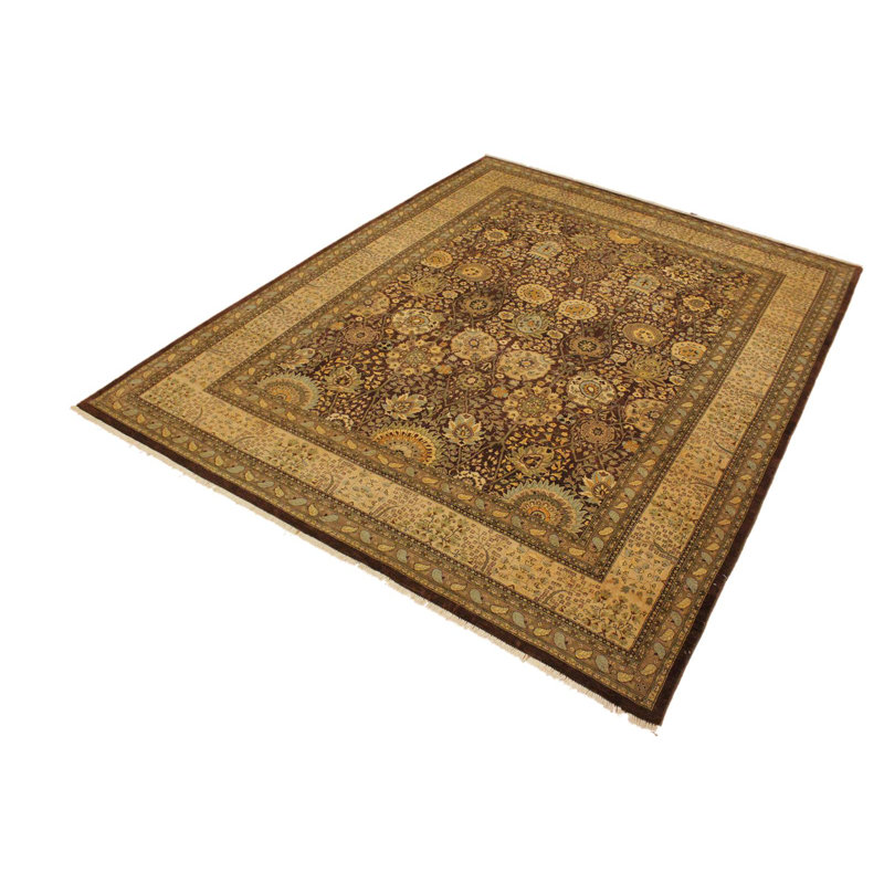 Tapis beige / brun en laine noué à la main 9 pi 1 po x 11 pi 11 po Abagail
