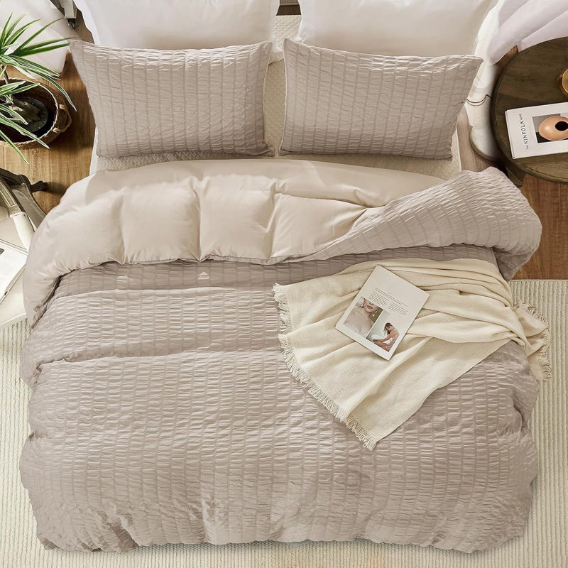 Somara Polyester Solid Colour Duvet Cover with Pillowcases Included, Khaki