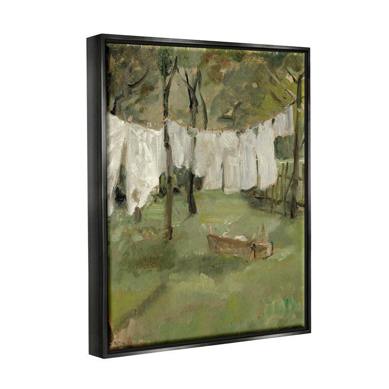 Scène de corde à linge classique, toile encadrée noire encadrée par lettrage et doublure, H 21 po x l 17 po x P 1,7 po, Noir