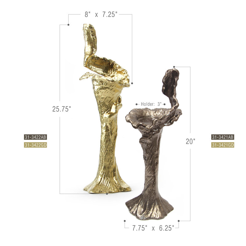 Kasperitis Aluminum Tabletop Candlestick, 25.75" H x 8" W x 7.25" D, Gold