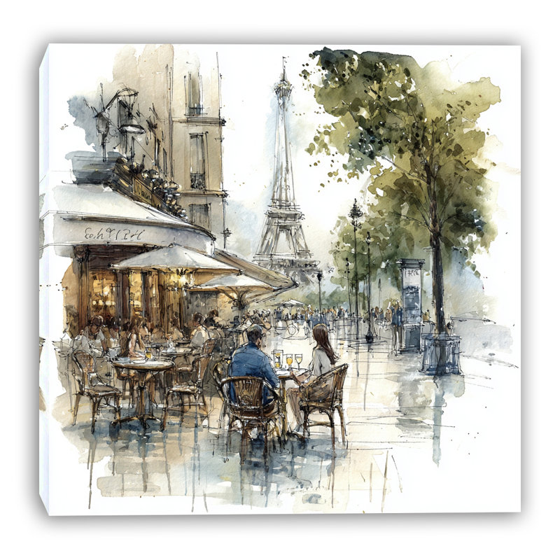 Art mural sur toile Paris Street Cafe, H 12 po x l 12 po x P 1 po