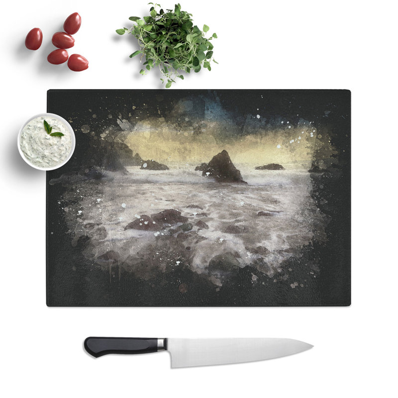 Beach View Paint Splash Chopping Board, 0.4cm H x 28.5cm W x 39cm L