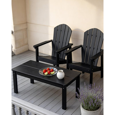 3-piece Hdpe Adirondack Patio Furniture Set - 2 Stackable Chairs & Large Side Table, All-weather, Wood-grain Finish