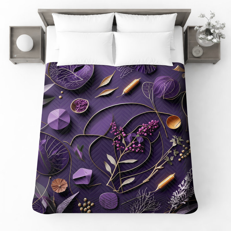 Purple Botanical Composition Quilted Bedspread All Sizes, King