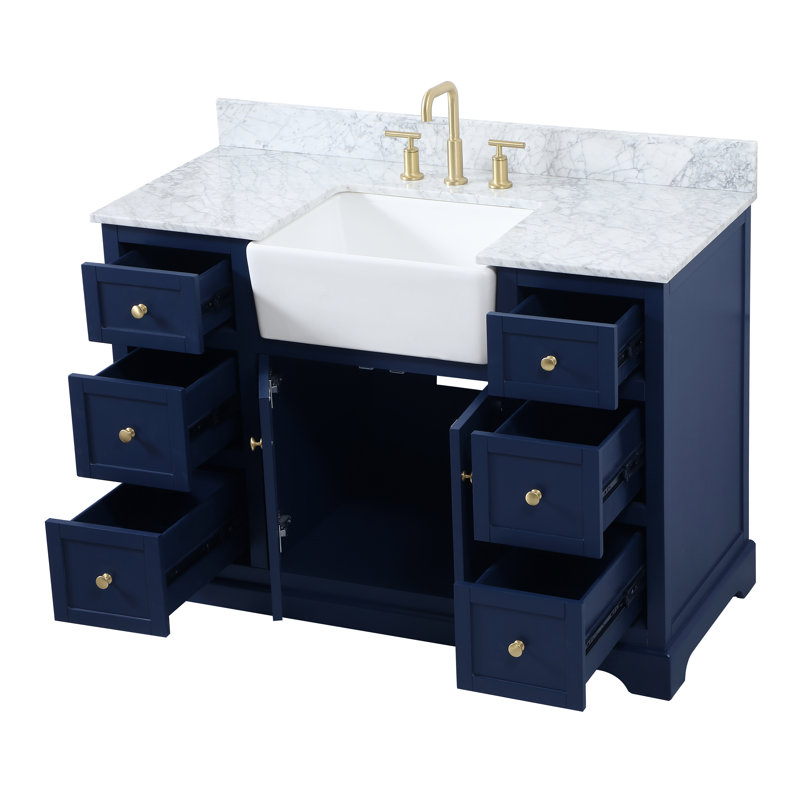 Pardue 48'' Single Bathroom Vanity with Marble Top, Blue