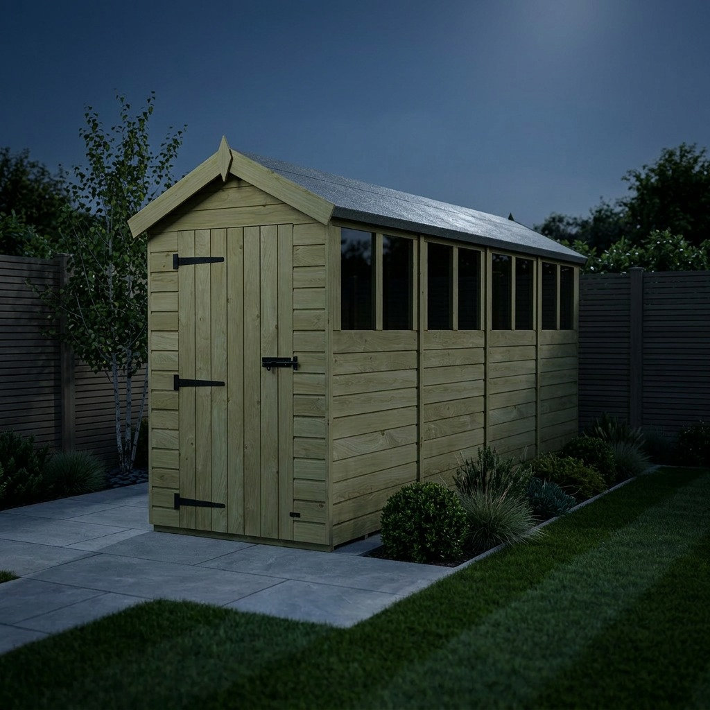 Total Sheds 4ft x 16ft Apex Garden Shed - Single Door - With Windows - Pressure Treated Timber - UK Manufactured