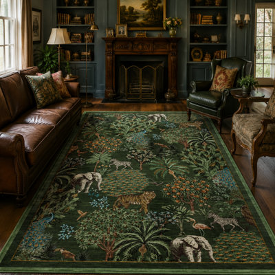 Tapis de couloir lavable à imprimé jungle pour salon et chambre à coucher