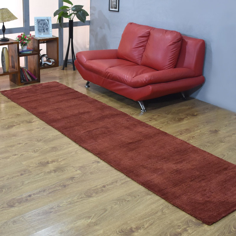 Essie HAND KNOTTED LOOM SILK ECO-FRIENDLY AREA RUGS - Runner | Dark Orange Color | Solid Design | Area Rugs for living room, Bedroom