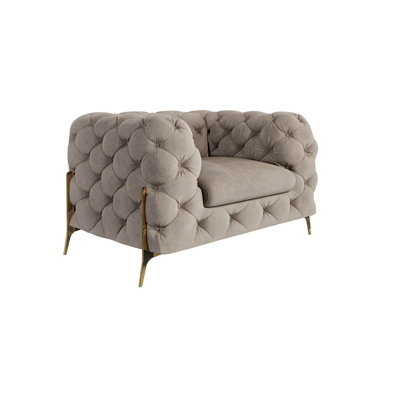Chesterfield Armchair Atoka with Gold Metal Legs, Dark Cream