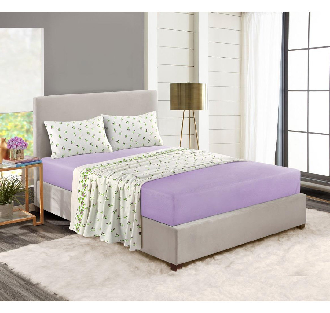 Akikaze 56 Thread Count Floral 100% Cotton Brushed Sheet Set