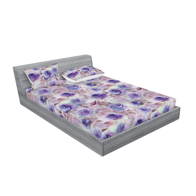 Drap-housse et taies décoratives 3 pièces Ambesonne, Violet et taupe chaud / motif floral mauve