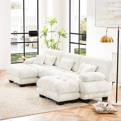 Ensemble de canapé en forme de U Chenille - nuage surdimensionné pour le salon avec 2 repose-pieds, canapé élégant