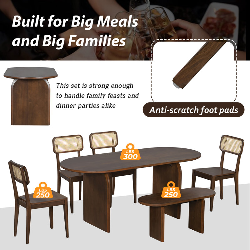 Ensemble de table de salle à manger 6 pièces avec banc, conception ovale pour les réunions de famille et les espaces de salle à manger modernes