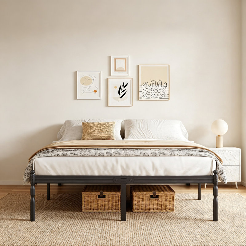 Structure de lit de 18 po pour très grand lit - plateforme en métal robuste de très grande taille, sans sommier tapissier, robuste, facile à assembler, capacité de 1200 lb, rangement sous le lit, noir