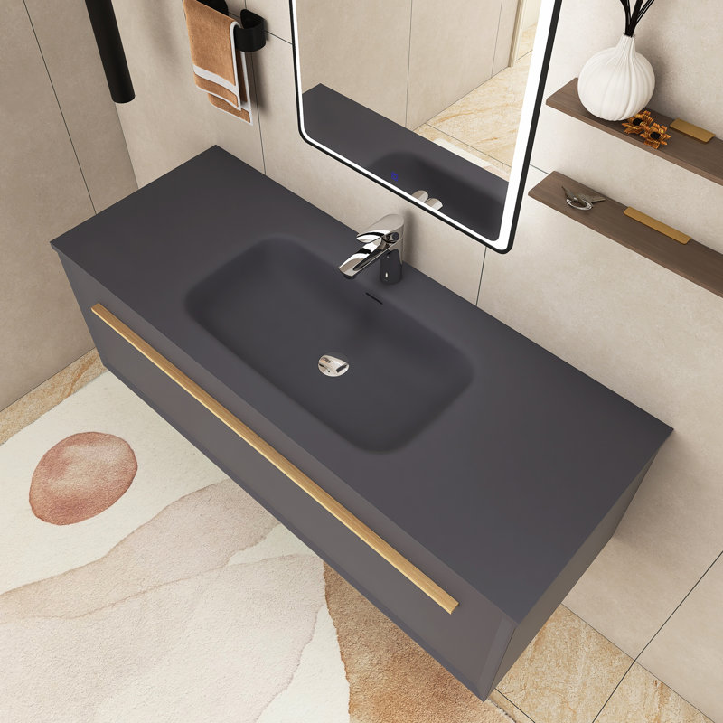 Meuble-lavabo simple 47,24 po Steffan, Gris/doré
