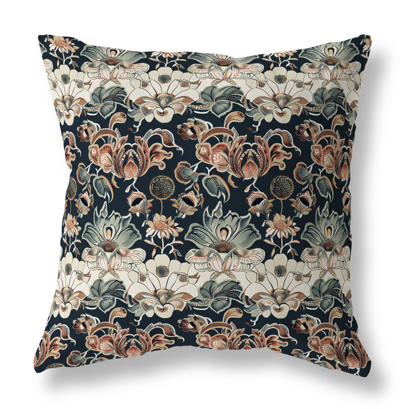 Coussin décoratif intérieur / extérieur Victorian Blossoms, H 16 po x l 16 po, Bleu / Beige
