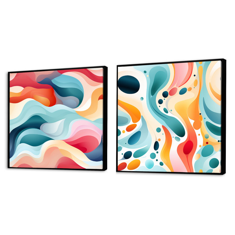 «Soft Color» multicolore, vague de neutralité abstraite - ensemble de collages carrés abstraits, Cadre flottant noir