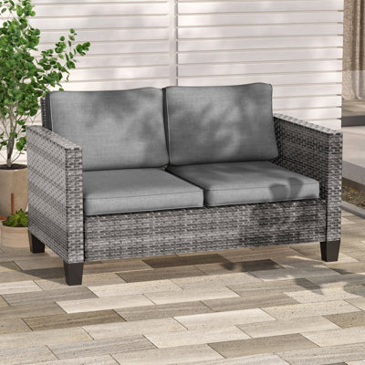 Outdoor Loveseat Sofa with PE Rattan Wicker & Sturdy Frame for Patio