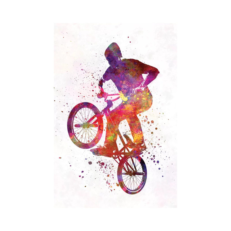 Man Bmx Acrobatic Figure In Watercolour by Paul Rommer - Wrapped Canvas Gallery-Wrapped Canvas Giclée