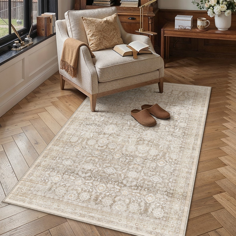Tapis décoratif rétro Riva, Beige, Rectangle 3'4" x 5'