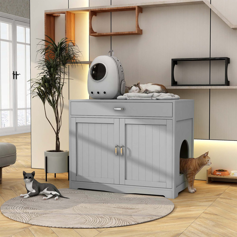 Litière pour chat avec fiche cachée, gris