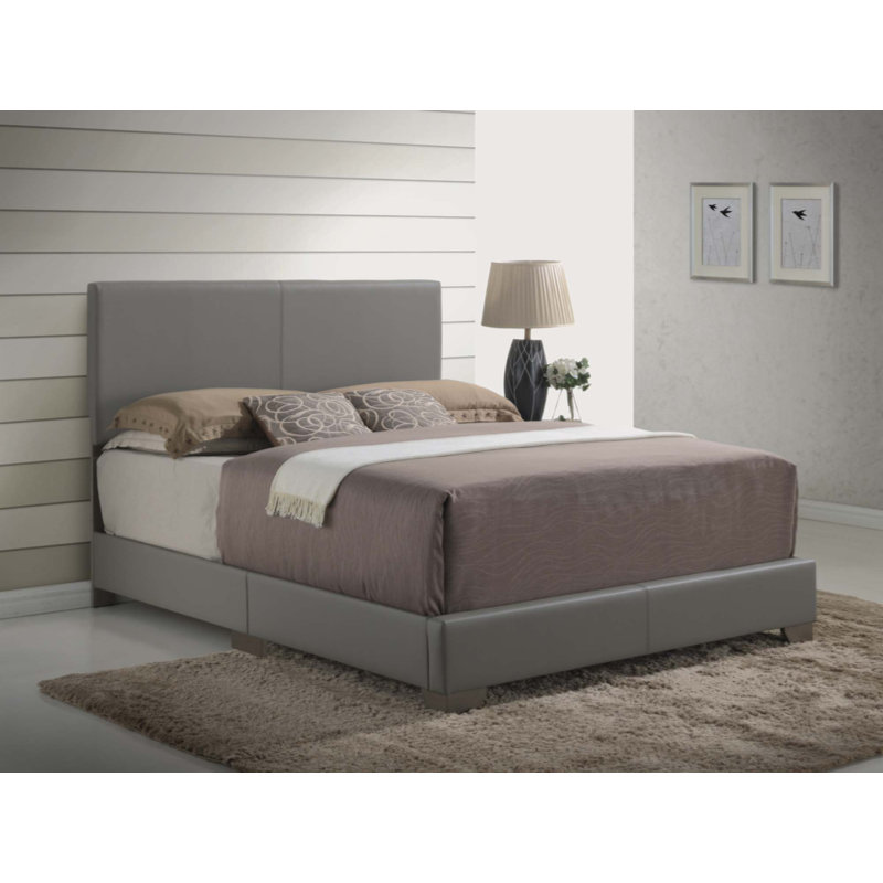 Upholstered Low Profile Standard Bed, Full, Gray