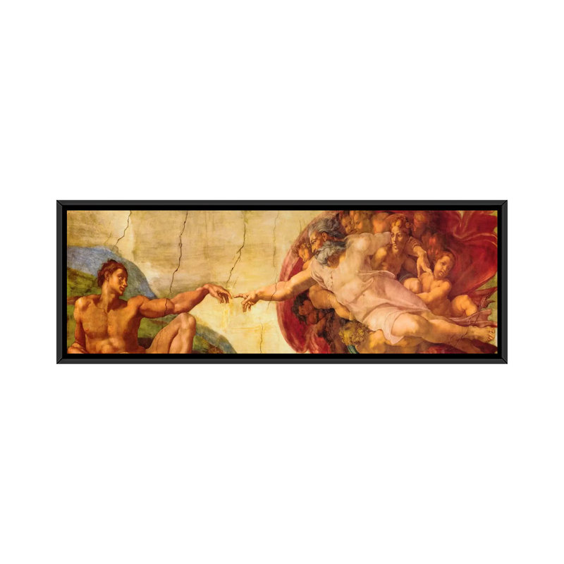 "Création d'Adam" par Michelangelo, reproduction d'art sur toile, H 12 po x l 36 po x P 2 po, Toile avec cadre noir