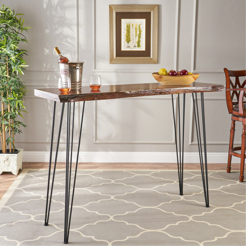 Functional Bar Table With Rustic Brown And Metal Legs, 42" High, 18.75" Wide, 58" Deep, For Work Areas Space Stylish Hairpin Width, Small Apartments