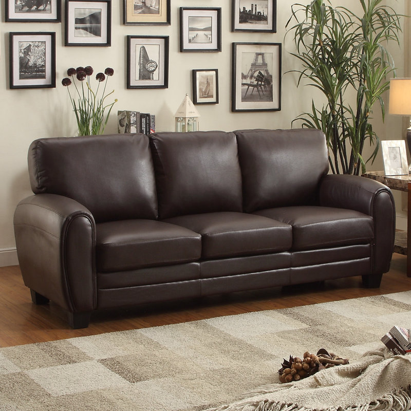 Coombs 85" Modern & Contemporary Faux Leather Sofa - Faux leather Sofa, Modern Round Arm Design, Supportive Foam Padded Cushions