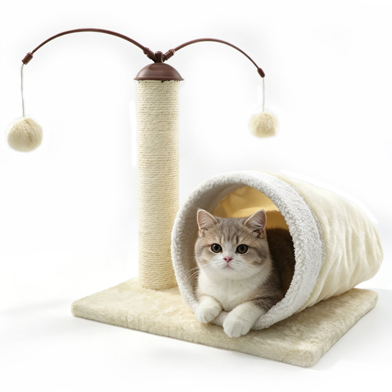 Centre d'activité d'intérieur pour arbre à chat avec poteau à griffes en sisal et jouets à pompons suspendus pour chat