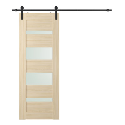 Porte de grange en bois manufacturé et en verre avec ensemble de quincaillerie d'installation Avon 07-01