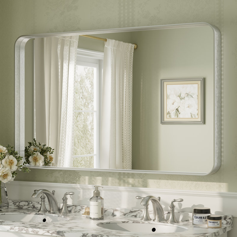Miroir mural Aevar, 48 po x 30 po, Argent brossé