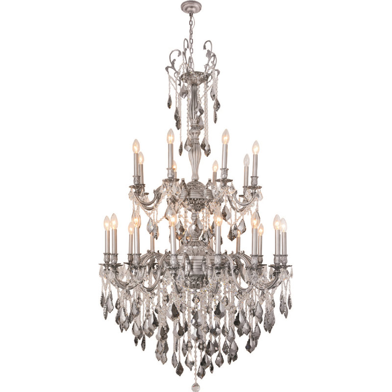 Lustre étagé 24 lumières de style bougie Auvray, Étain, Gris fumé