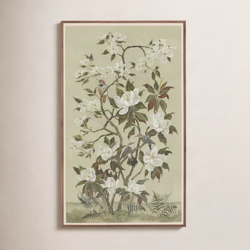 Green Chinoiserie Painting by Laurel-Dawn Latshaw, 48" H x 29.5" W