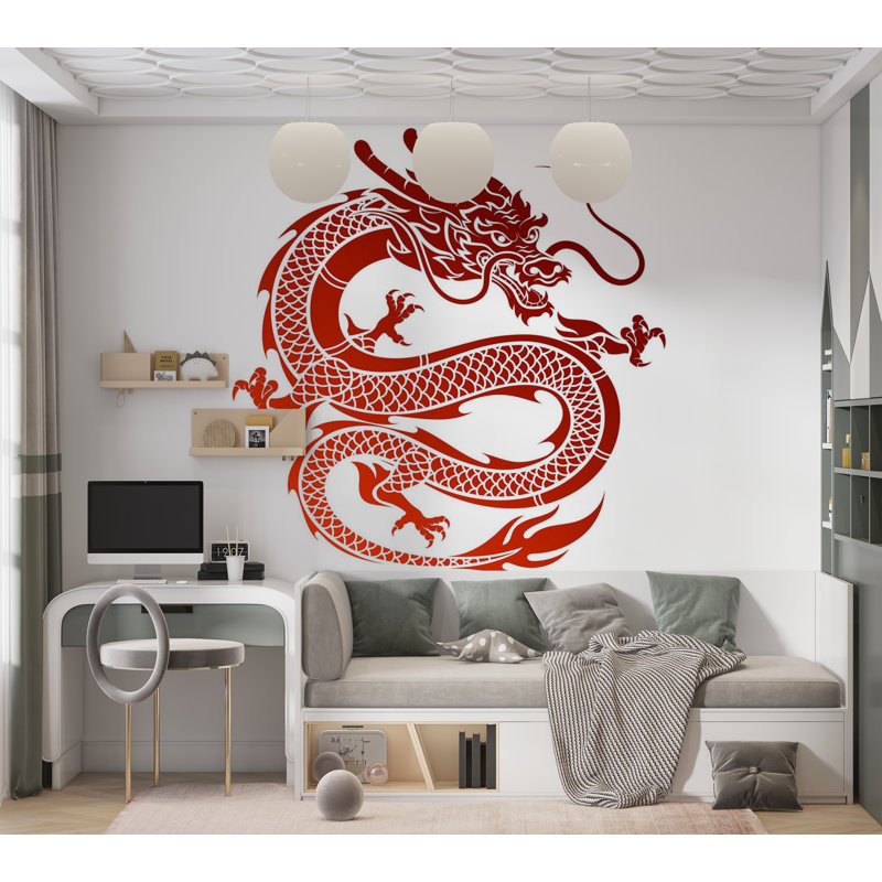 Papier peint de qualité supérieure - Illustration d'un dragon rouge, L 96 po x l 120 po