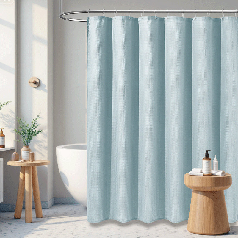 Rideau de douche moderne à tissage gaufré avec crochets en plastique inclus, H 72 po x l 72 po, Bleu brouillard