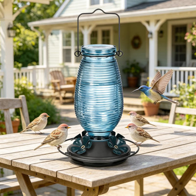 Glass Hummingbird Feeder With 4 Bee Guard Ports And Built-In Ant Moat, 20 Oz Leak-Proof Outdoor Hanging Bird Feeder, Easy To Clean And Refill, Durable Gift For Bird Lovers