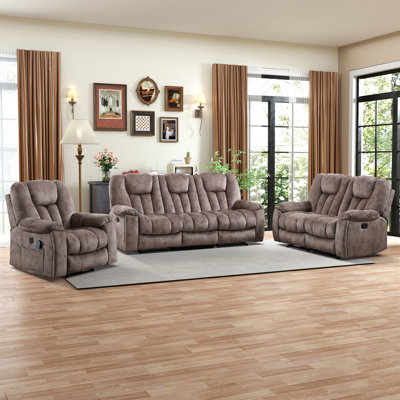 Kellogg 3-Piece Reclining Living Room Set With Microsuede Upholstery