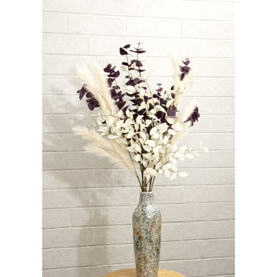 Arrangement floral de 36 po de feuilles d'eucalyptus artificiel dans un vase en verre mosaïque, branche de feuillage de style bohème, bouquet de fleurs à longue tige pour fête de mariage