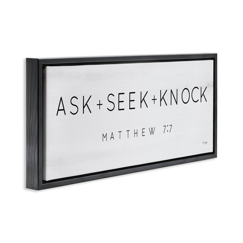 Ask Seek Knock Minimal Scripture, Jet Black Floater Frame, 11" H x 25" W