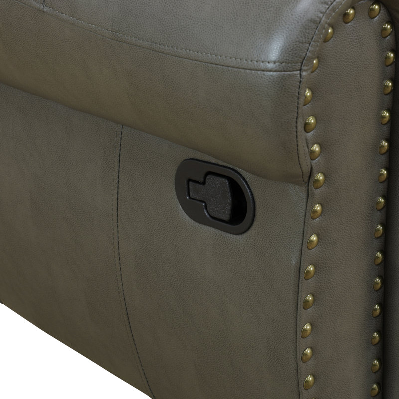 Causeuse de salon inclinable 78 po en cuir végétalien de qualité supérieure avec console centrale et porte-gobelets, Gris