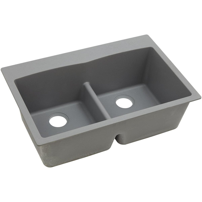 Quartz Classic 33" x 22" x 10" Double Basin Drop-In Kitchen Sink, Greystone