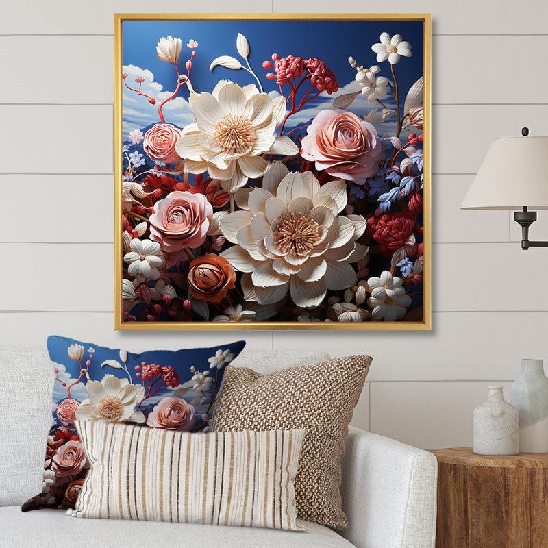 «Hortensia surréel» sur toile, Cadre flottant doré, H 16 po x l 16 po x P 1 po