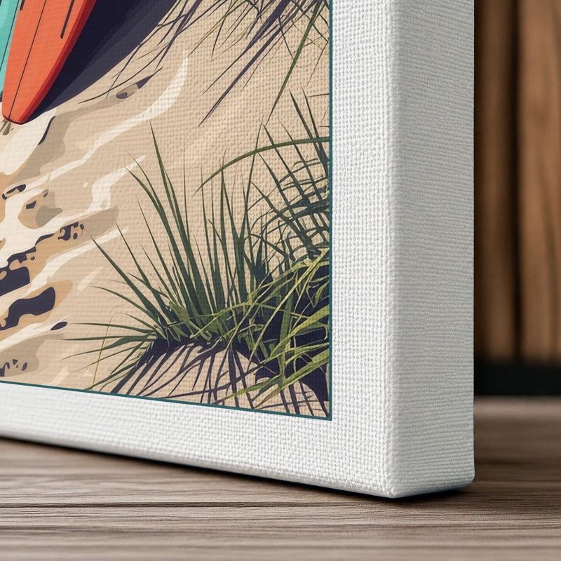 Surfboard at Dusk Coastal - Wrapped Canvas, White Border, 30x20 - 76.2 x 50.8 cm